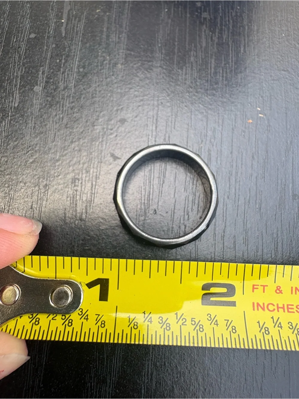 Sleek Black Metallic Ring - Size 9.75